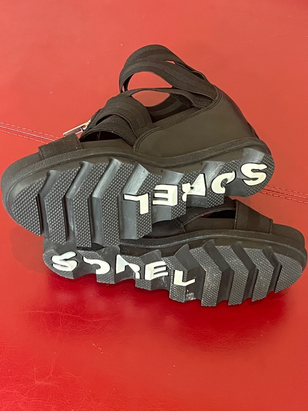 Sorel Joanie™ II Leather Wedge Heeled Gladiator Stretch Sandal Black Women's 7.5 - Picture 11 of 13